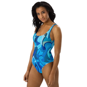 Ladies in Blue One-Piece Swimsuit